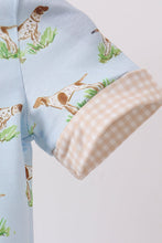 Blue Puppy Embroidered Pocket Romper
