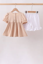 Khaki Puppy Smocked Ruffle Shorts Set