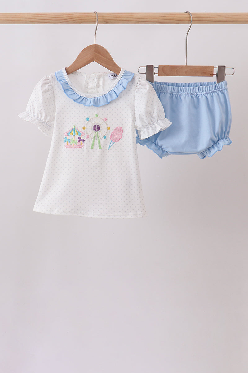 Blue Carousel Embroidered Bloomer Set - ARIA KIDS