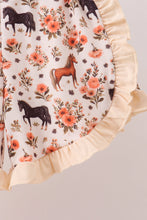 Khaki horse embroidery ruffle shorts set - ARIA KIDS