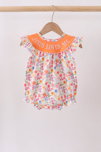 Coral Jesus Loves me Embroidered Floral Bubble - ARIA KIDS