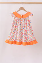 Coral Jesus Loves me Embroidered Floral Ruffle Dress