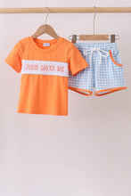 Coral Jesus Loves me Smocked Gingham Shorts Set