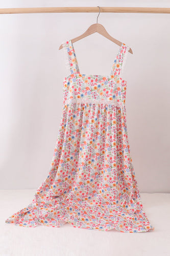 Coral Floral Print Mom Lace Dress - ARIA KIDS