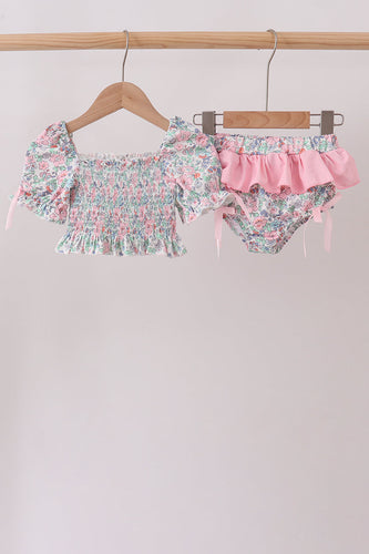 Pink Floral Smocked Swimsuit - ARIA KIDS