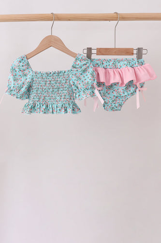 Green Floral Smocked Swimsuit - ARIA KIDS