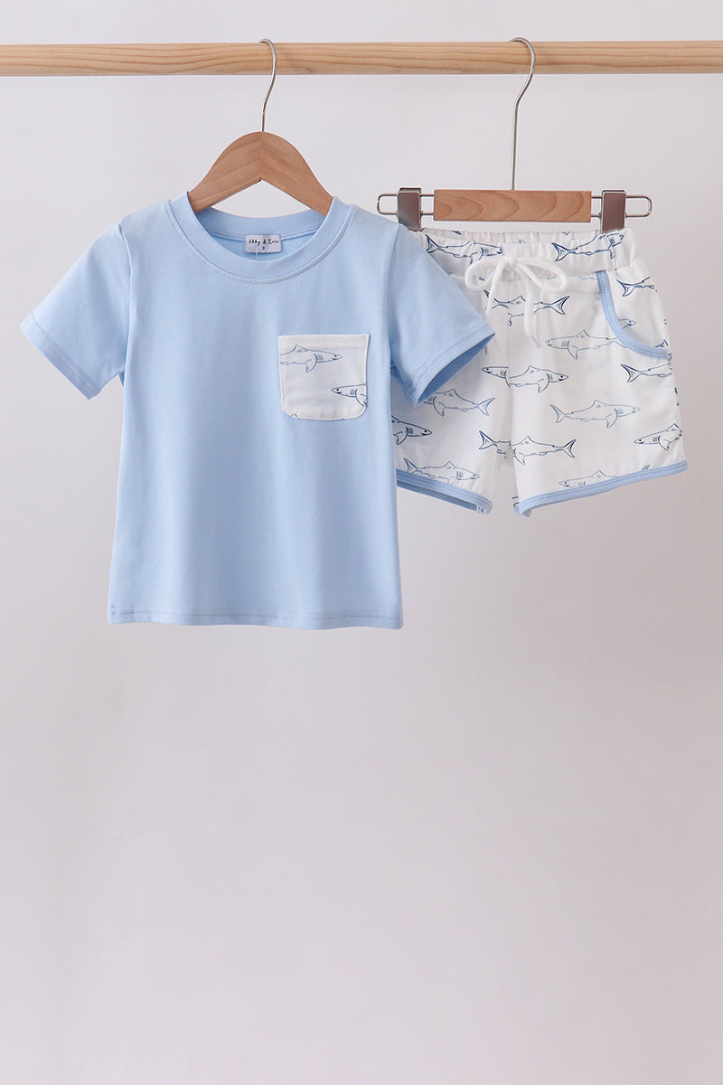 Blue Shark Print Shorts Set - ARIA KIDS