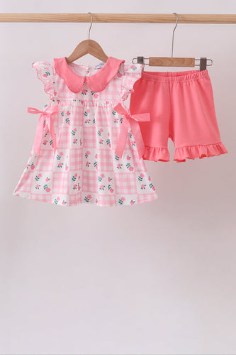Pink Floral Ruffle Shorts Set - ARIA KIDS