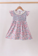 Blue Floral Smocked Ruffle Dress