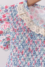 Blue Floral Smocked Scalloped Shorts Set