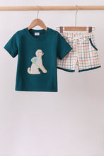 Teal Puppy Applique Plaid Set - ARIA KIDS