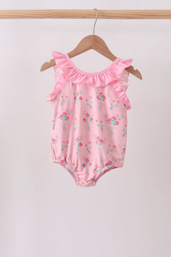 Pink Floral Ruffle One-Piece Swimsuit - ARIA KIDS