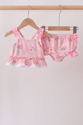 Pink Floral Ruffle 2pc Swimsuit - ARIA KIDS
