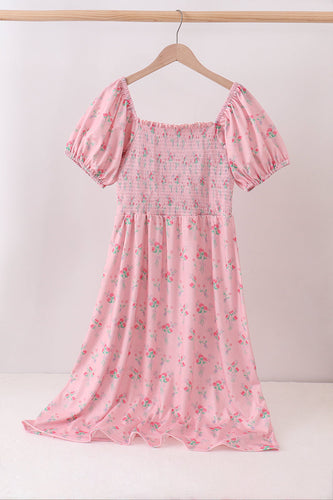 Pink Floral Smocked Mom Dress - ARIA KIDS