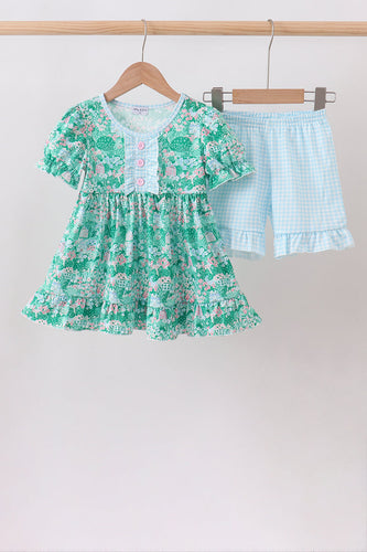 Green house floral Ruffle Shorts Set - ARIA KIDS