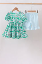 Green house floral Ruffle Shorts Set