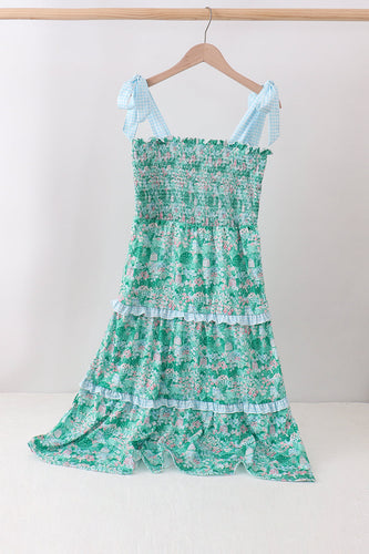 Green house floral Smocked Tiered Mom Dress - ARIA KIDS