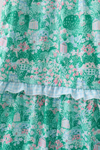 Green house floral Smocked Tiered Mom Dress