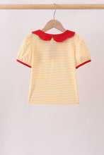 Mustard Stripe Apple Embroidered Top
