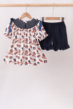 Navy Auburn Smocked Scalloped Shorts Set