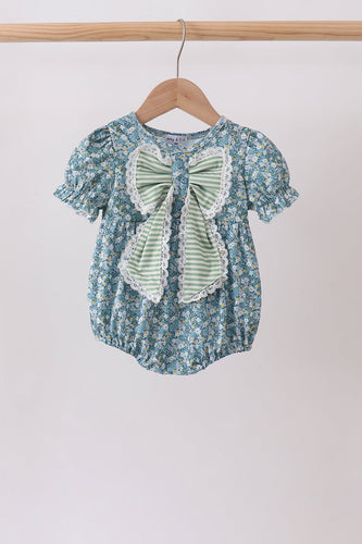 Teal Floral Lace Bow Bubble - ARIA KIDS