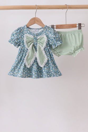 Teal Floral Lace Bow Bloomer Set - ARIA KIDS