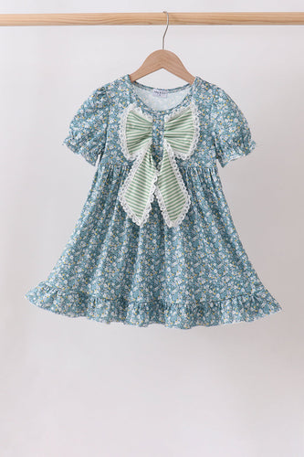 Teal Floral Lace Bow Dress - ARIA KIDS