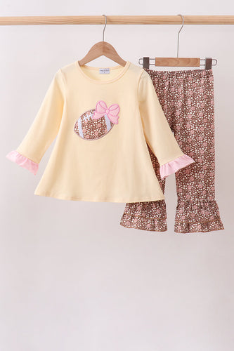 Floral Football Print Ruffle Pants Set - ARIA KIDS