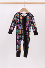 Black princess bamboo zipper ruffle romper