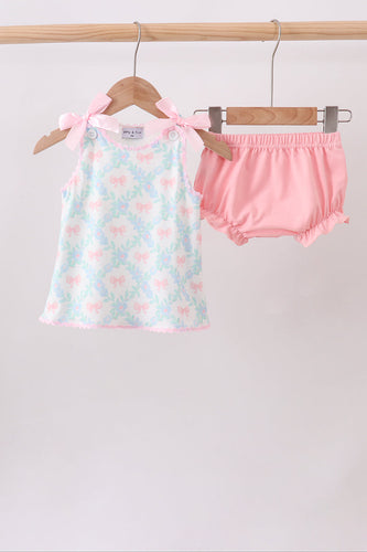 Pink Floral Bow Print Bloomer Set - ARIA KIDS