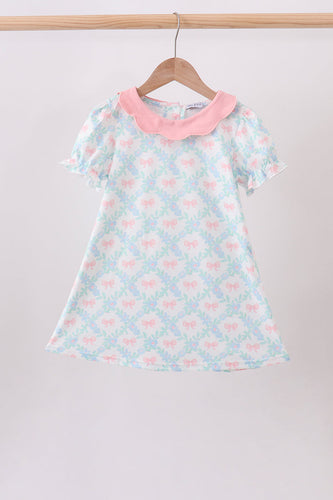 Pink Floral Bow Print Dress - ARIA KIDS
