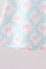 Pink Floral Bow Print Scalloped Shorts Set