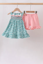 Green Floral Smocked Ruffle Shorts Set - ARIA KIDS