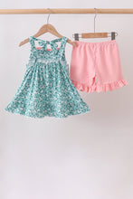 Green Floral Smocked Ruffle Shorts Set - ARIA KIDS