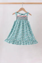 Green Floral Smocked Ruffle Dress