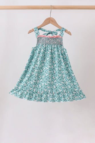 Green Floral Smocked Ruffle Dress - ARIA KIDS