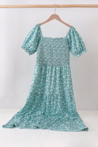 Green Floral Smocked Mom Dress - ARIA KIDS