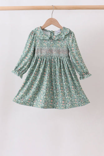 Green Floral Smocked Dress - ARIA KIDS