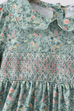 Green Floral Smocked Dress