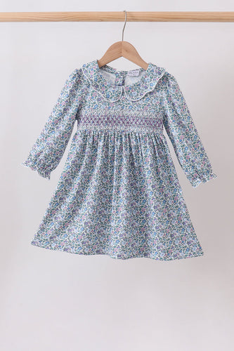 Blue Floral Smocked Dress - ARIA KIDS