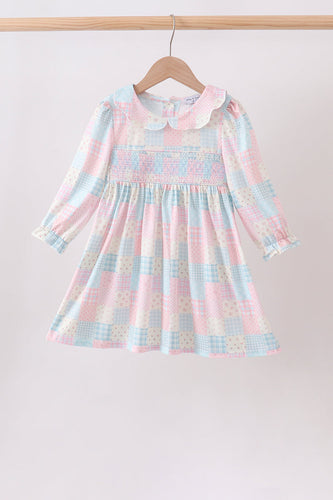 Checkered Floral Smocked Dress - ARIA KIDS