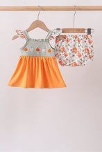 Orange Pumpkin Embroidery Ruffle Bloomer Set