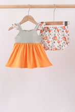 Orange Pumpkin Embroidery Ruffle Bloomer Set