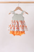 Orange Pumpkin Embroidery Ruffle Bubble