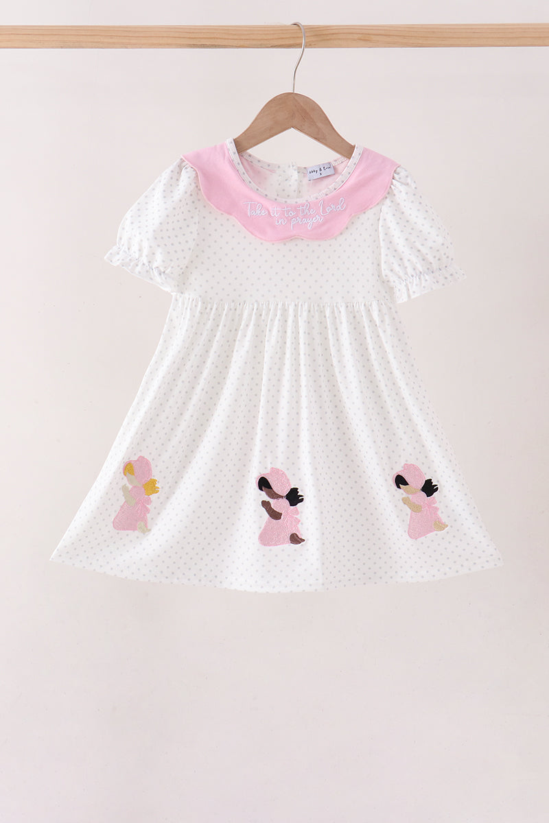 Pink Prayer Embroidery Dress - ARIA KIDS