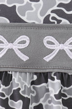 Grey Camouflage Bow Embroidery Ruffle Bubble