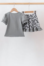 Grey Camouflage Bow Embroidery Ruffle Skorts Set