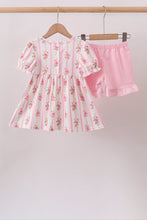Pink Pumpkin Embroidery Ruffle Shorts Set