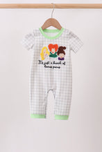 Green Hocus pocus french knot gingham romper - ARIA KIDS