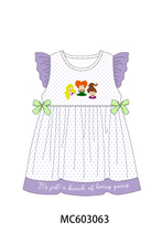 Purple Hocus pocus french knot ruffle dress